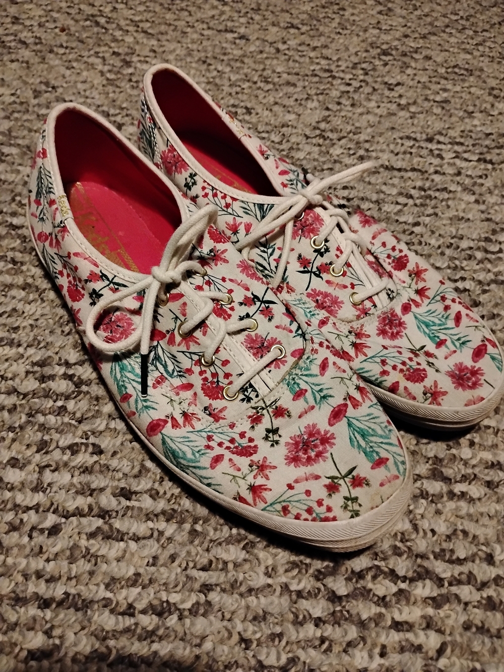 Keds Floral Canvas Lace-Up Sneakers - White, Pink & Green